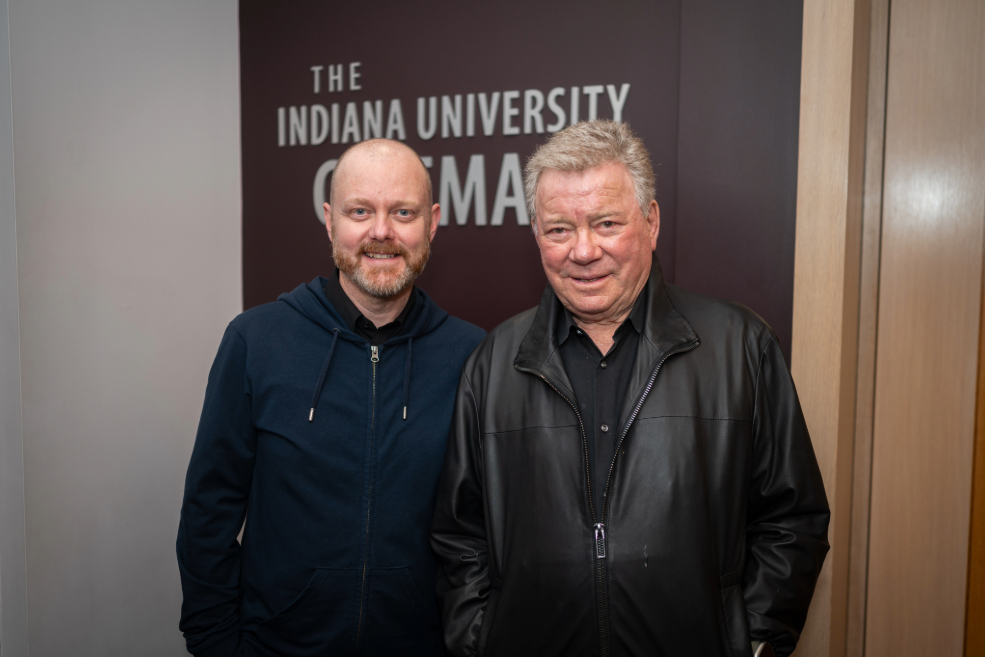 Alexandre O. Philippe and William Shatner in the IU Cinema lobby during their 2024 visit.